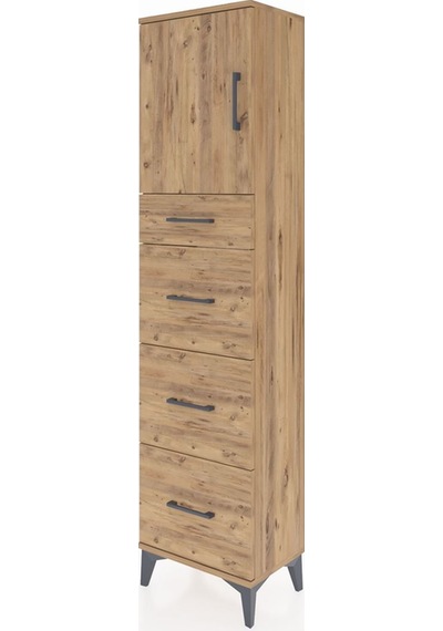 Arges Dolap 2 Raflı 4 Çekmeceli Tek Kapaklı 44x30x182 Çam-çam Çam