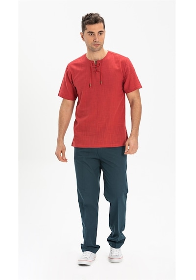 Kısa Kol Şile Bezi Zımbalı Erkek Tshirt Kırmızı 3051