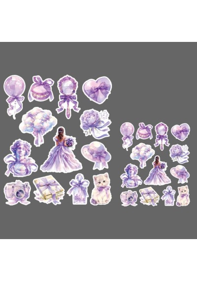 Journal Süsleme-mor Lady- Ajanda Defter Süsleme-violet Lady-vintage Sticker Set Mat Kağıt - 2li Etiket Seti Sarı