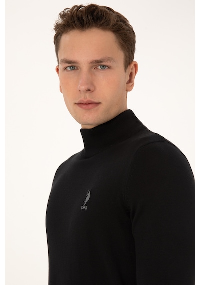 U.S. Polo Assn. Erkek Slim Fit Yarım Balıkçı Yaka Siyah Basic Kazak 50307783-VR046