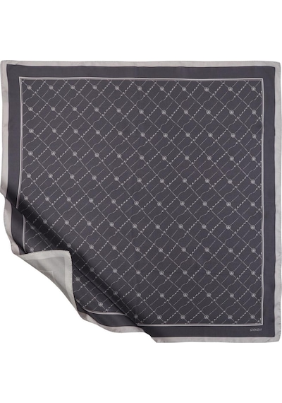 İpekevi Twill İpek Eşarp - Monogram - Antrasit - Kahve Gold