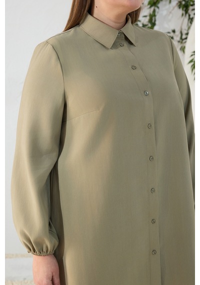 Aker Haki Kolu Lastikli Yırtmaç Detay Tunik Haki Haki