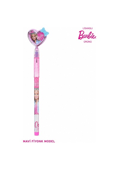 Bakgelal Barbie Lisanslı Silgili Geçmeli Kalem Kalp Başlıklı Figürlü Çocuk Okul Kalemi - 9053880899579 124-Pembe