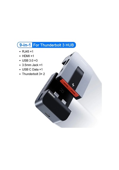 Baseus Armor Age 9in1 Type-c Çok Fonksiyonlu Hub Hdmı Rj45 Usb 3.0- 5775 Renkli