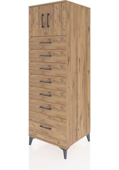 Kronos Dolap Tek Raflı 7 Çekmeceli 2 Kapaklı 60x59x182 Çam-çam Çam