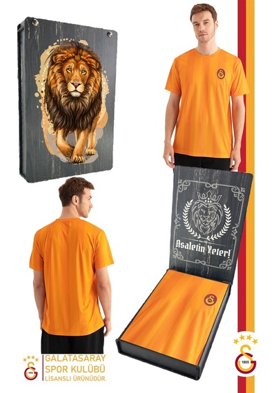 Galatasaray Lisanslı Match Day T-shirt Gs Aslan Baskılı Ahşap Kutulu 106 Sarı