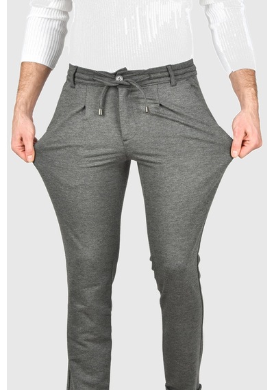 Deepsea Erkek Füme Beli Lastikli Slim Fit Likralı Duble Paça Penye Spor Pantolon 2502385 Füme