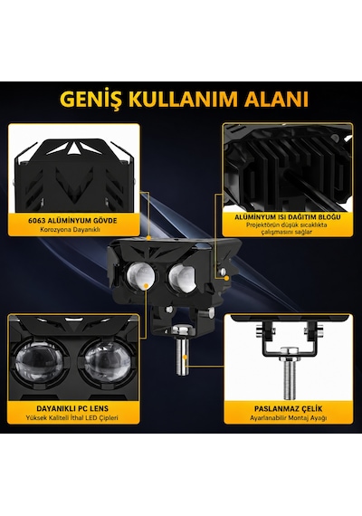 2 Adet Mini Led Spot Sis Farı Beyaz + Amber Çift Renk Lensli Ip68 Su Geçirmez Motosiklet Farı