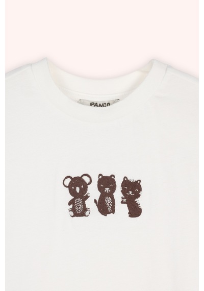 Panço Erkek Çocuk Nakış Detaylı T-shirt Lacivert Beyaz