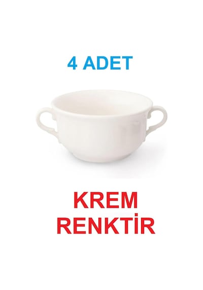 's Krem Renk Çift Kulplu Çorba Kasesi, 12 Cm, 350 Cc, 4 Adet Çok Renkli