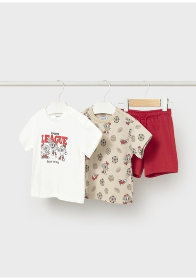 Mayoral Erkek Bebek İki Tshirtlü Penye Şort Takım Kırmızı Kırmızı