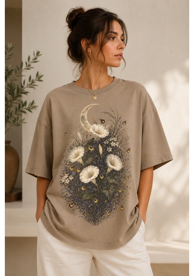 Velaura Studio Gece Bahçesi Kadın T-shirt Vizon