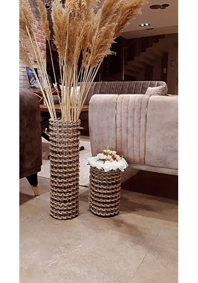 Egindra Egindra Metal Tel Hasır Örgülü Tasarım Pampas Vazosu 25 Ve 50 cm 2Li Set