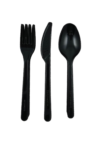 Sert Kalın Plastik Çatal - Bıçak - Kaşık 1. Kalite Lüks Siyah Çatal - Kaşık - Bıçak 3 Lü Set 100 Adet Siyah