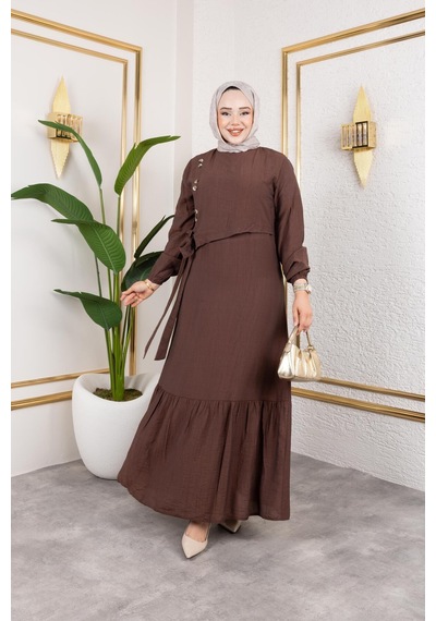 Harman Butik Kadın Bağlama Detaylı Çilek Kumaş Kahverengi Elbise Kahverengi Kahverengi Harman Butik Kadın Bağlama Detaylı Çilek Kumaş Kahverengi Elbise Kahverengi Kahverengi