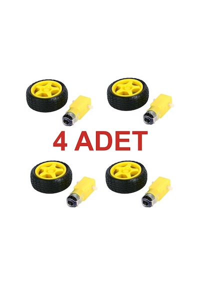 4 Adet - Arduino Robot Tekerlek Ve Dc Motor Seti - Redüktörlü Motor 250 Rp Rodevino