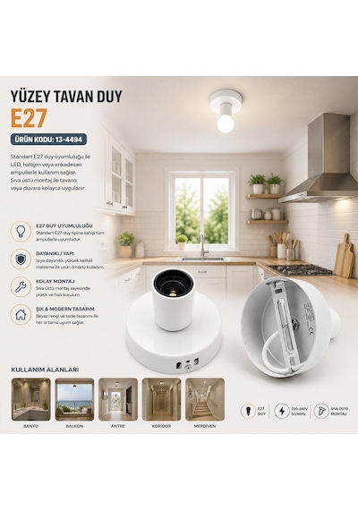 Nisaluce E1318/2 E27 Tavan Duy - Metal Askı Aparatlı Prizler