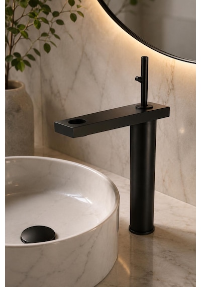 Fontana Fk-8025 Yüksek Lavabo Bataryası Siyah Modern Yüksek Lavabo Bataryası