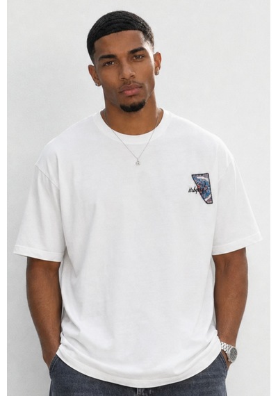 Respire Erkek Itsbyzey Nakış Detaylı Oversize T-shirt Ekru