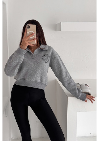 Noa & Noa Kadın Baskılı Oversize Sweatshirt Sporty Season 1992 Gri