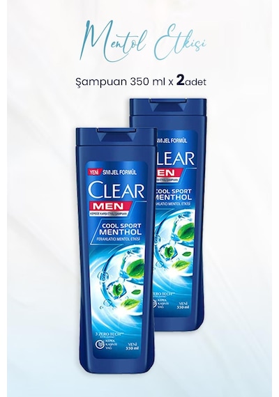 Clear Men Kepeğe Karşı Etkili Şampuan Ferahlatıcı Mentol Etkisi 2 x 350 ML