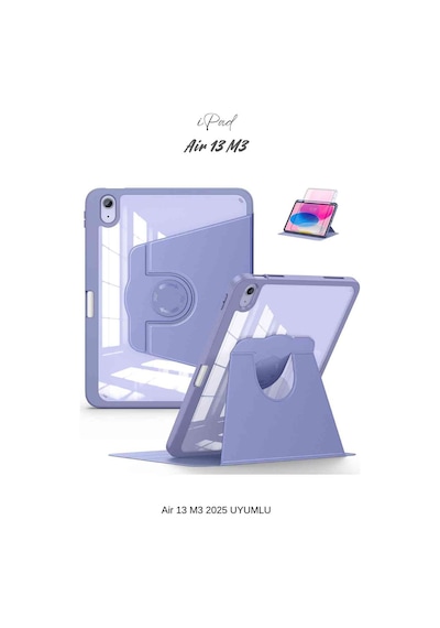 Apple Uyumlu iPad Air 13 2025 M3 Çip 360 Dönebilen Yatay Dikey Standlı Fuchsia Pino Tablet Kılıfı Kılıf