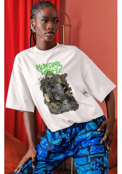Municipal Waste Rock Metal Müzik Grubu Ön Baskılı Unisex Oversize Beyaz