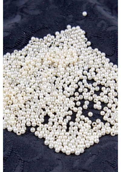 Krem Tonu 3 Mm Plastik İnci Boncuk Takı Aksesuar Malzemesi 25 Gr