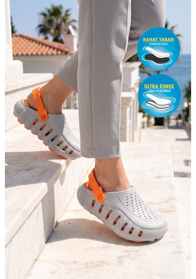 Twingo Buz-turuncu Eva Hafif Rahat Yumuşak Taban Unisex Sabo Terlik Havuz Bahçe Terliği 2504 Çok Renkli