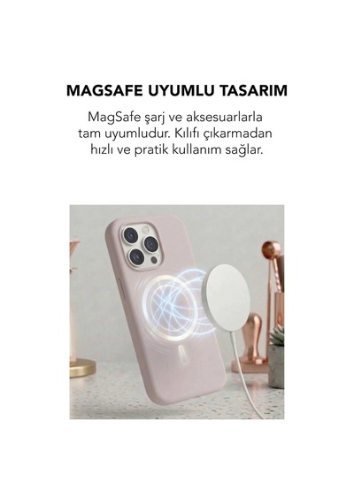 Apple İphone 15 Pro Max Uyumlu Magsafe Lansman Silikon Kılıf Pudra