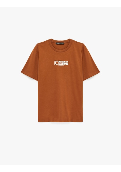 Koton Regular Fit Bisiklet Yaka Kısa Kollu Baskılı Tişört Kiremit 6sam10450mk
