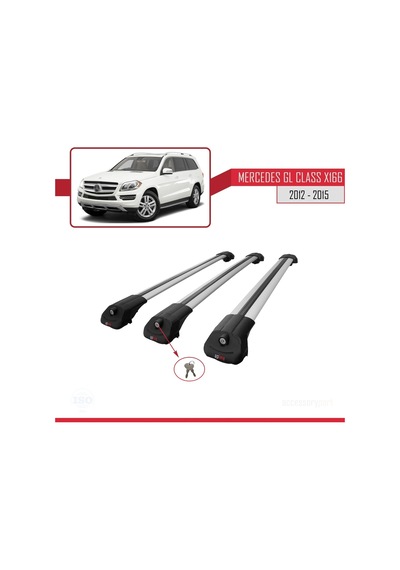 Mercedes Gl Class X166 2012-2015 Arası İle Uyumlu Ace-1 Ara Atkı Tavan Barı Gri 3 Adet Bar