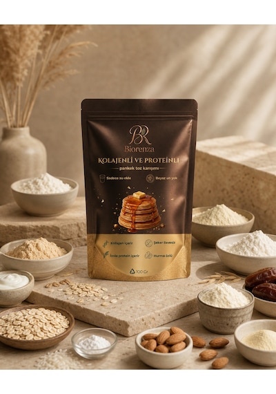 Kolajenli Proteinli Pankek Toz Karışımı Sadece Su Ekle Şeker İlavesiz Beyaz Un İçermez Katkısız Koruyucusuz 100 G