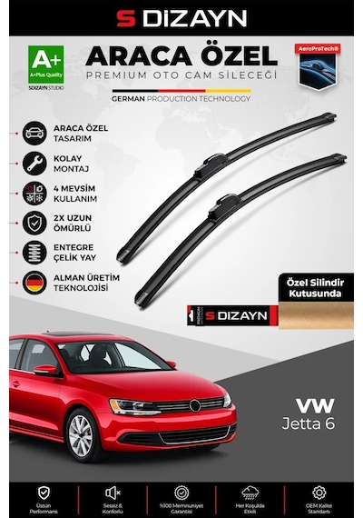 S-dizayn Vw Jetta Ön Cam Silecek Seti 2010-2019 Premium Araca Özel 60-48 Cm A+ Kalite