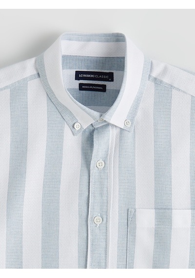Lcwaıkıkı Classic Mavi Regular Fit Çizgili Armürlü Erkek Gömlek
