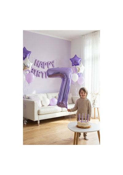 32 İnç Mor Rakam 7 Folyo Balon Çok Renkli