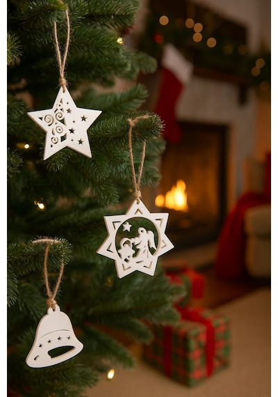Yılbaşı Ağacı Süs Seti 11 Parça Beyaz Dekoratif Süsler Noel Dekorasyonu Christmas Decorations