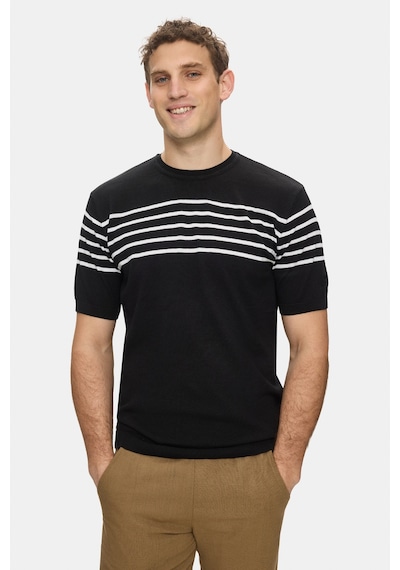 Ucla Kendrıck Siyah Çizgili Bisiklet Yaka Triko Nakışlı Standard Fit Erkek Tshirt