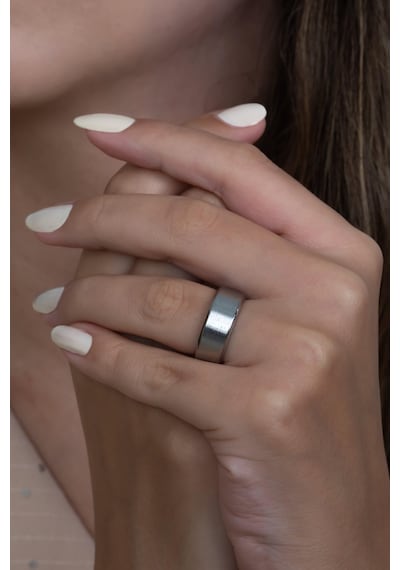 8 Mm Köşeli Düz Model Unisex Kadın Erkek Çelik Alyans Yüzük Cl31 Beyaz