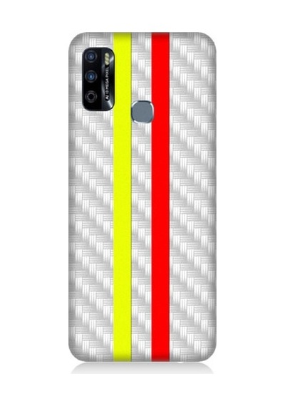 Infinix Hot 9 Uyumlu Sarı Kırmızı Metal Motif Desenli Silikon Kılıf
