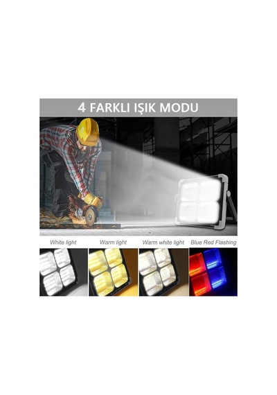 Ynsstores Seyyar Solar Led Projektör Gri Renk 200w Güneş Enerjili Portatif Led Işık Taşınabilir Soka