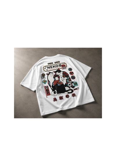 Yolo Street Oversize Beyaz Unisex Tişört %100 Pamuk Japon Kedi Dövme Baskılı Neko Vintage Grafik Beyaz1xa Yolo Street Oversize Beyaz Unisex Tişört %100 Pamuk Japon Kedi Dövme Baskılı Neko Vintage Grafik Beyaz1xa