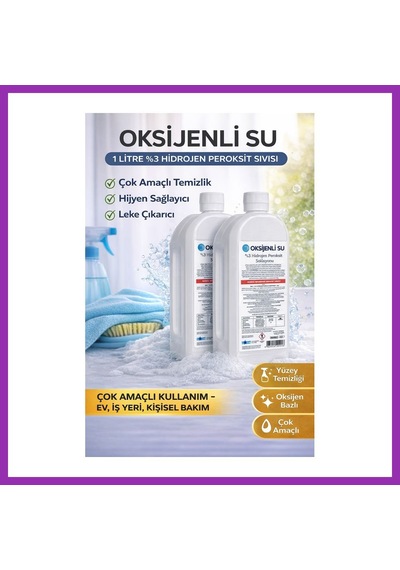 Bezos Oksijenli Su 1 Litre 2 Adet Set %3 Hidrojen Peroksit Solüsyonu Çok Amaçlı Temizlik Ve Hijyen Sıvısı Bty
