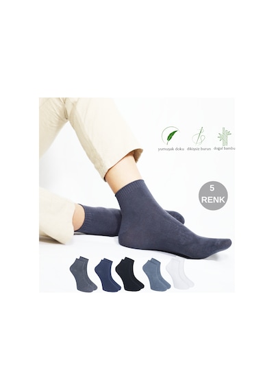 Kral Socks Erkek Bambu Patik Düz Desen 5 Çift Dikişsiz Çorap