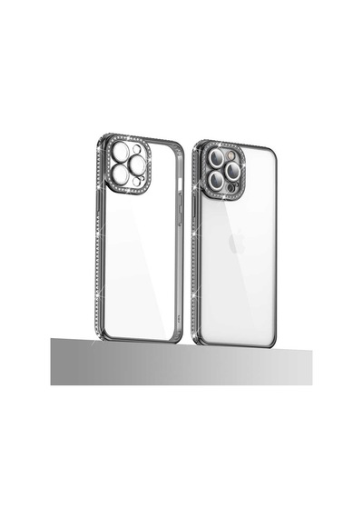 Apple Uyumlu iPhone 12 Pro Kılıf Kamera Korumalı Taşlı Zore Mina Kapak Gümüş
