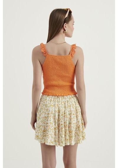 Hiccup V Yaka Fermuarlı Crop Top Turuncu