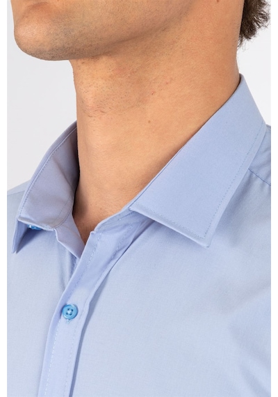 Tudors Modern Slim Fit Poplin Pamuk Efekt Erkek Gömlek-23061 Mavi