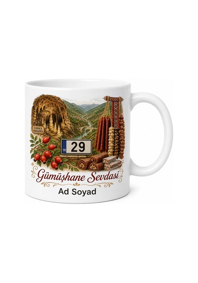 Gümüşhane Plakalı Pestil Köme Kuşburnu Vadisi Hediyelik Mağara Kupa Bardak Hediye Beyaz / Çok Renkli