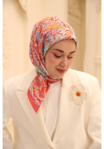 Silk Home Olinda İpek Eşarp 47002-05 Mercan, Biskay Yeşili, Mor, Parlak Turuncu