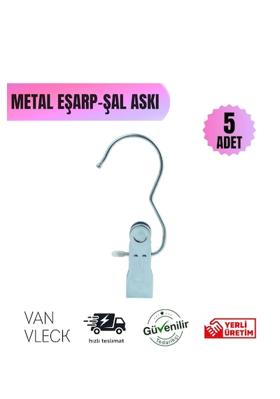 5 Li Metal Tek Mandallı Askı Eşarp, Şal, Kravat Ve Havlu Askısı
